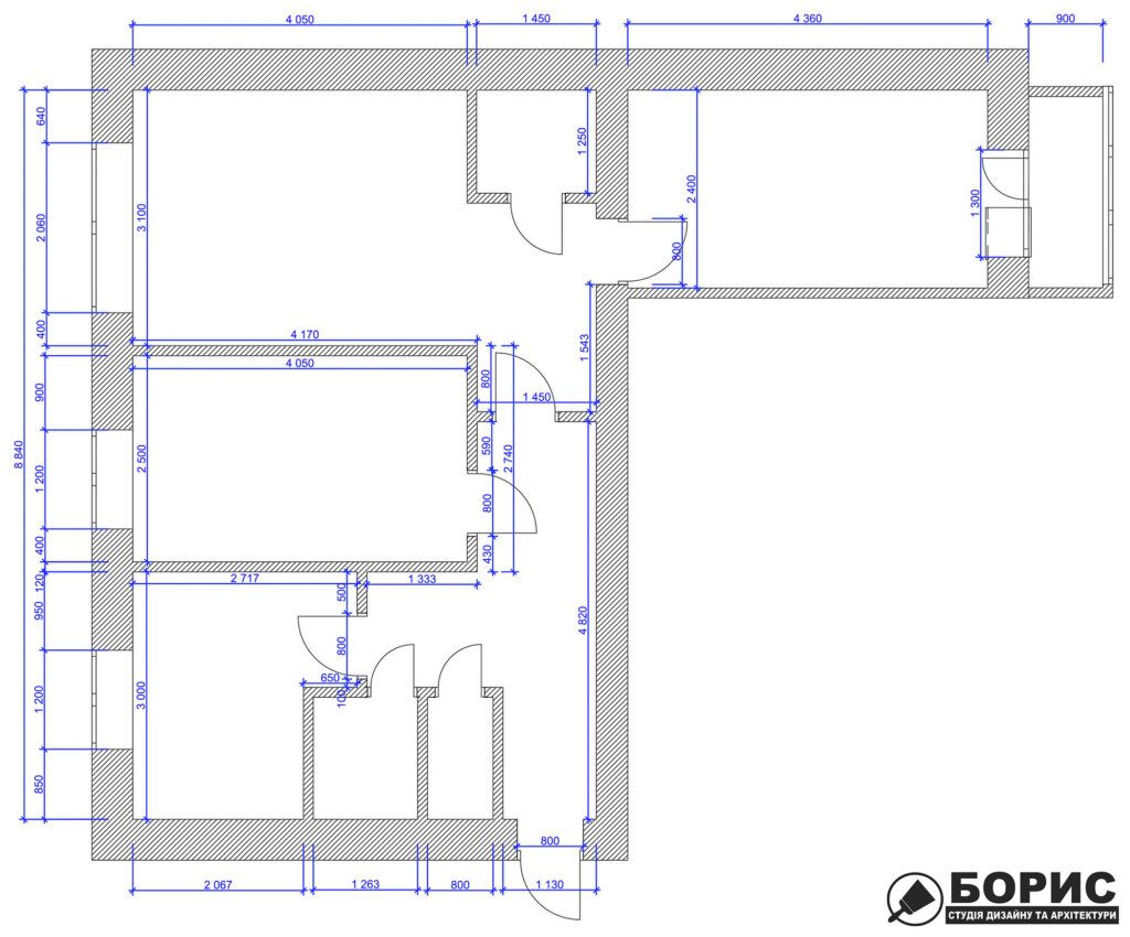 Дизайн интерьера квартиры ул. Юрия Паращука, чертеж с размерами