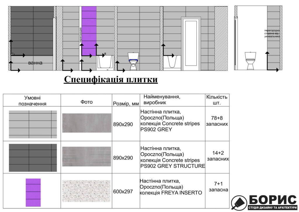 Дизайн интерьера квартиры ул. Юрия Паращука, чертеж спецификация плитки