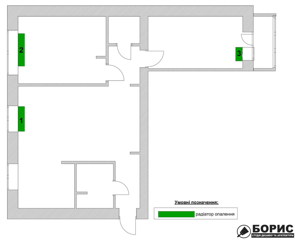 Дизайн интерьера квартиры ул. Юрия Паращука, чертеж отопление