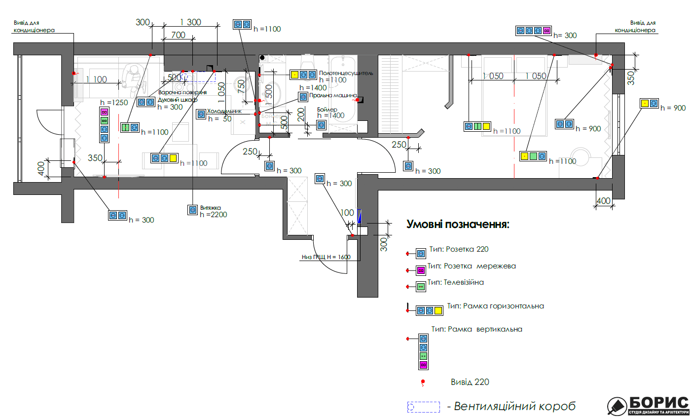 Дизайн интерьера однокомнатной квартиры ул. 12 апреля, чертеж розетки