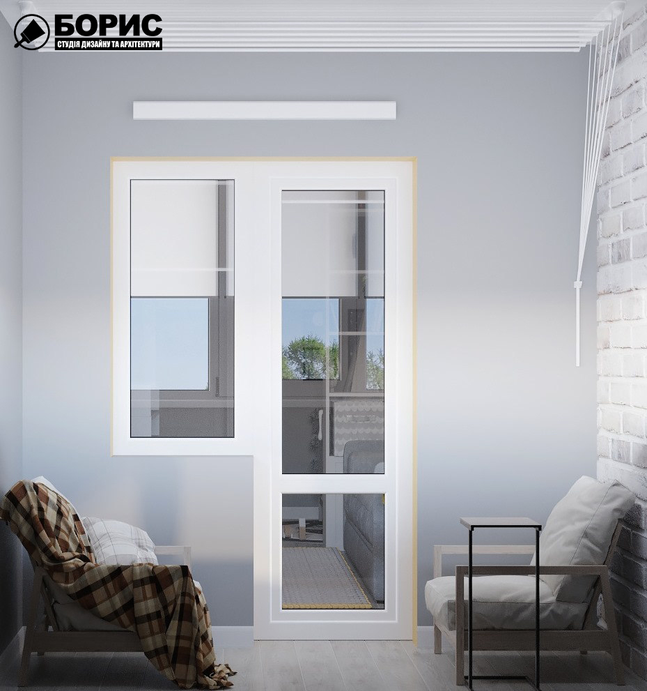 Дизайн интерьера квартиры ул. Юрия Паращука, балкон вид сзади