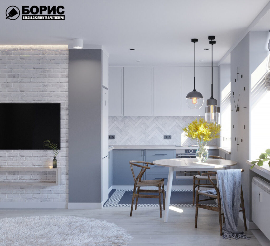 Дизайн интерьера квартиры ул. Юрия Паращука, кухня вид спереди