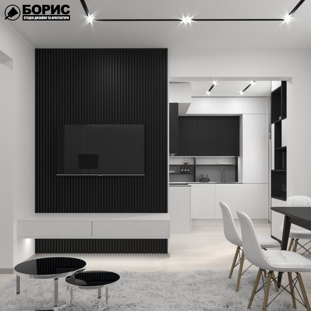 Дизайн-проект трикімнатної квартири за адресою: вул. Клочківська, 201-а, кухня вид збоку