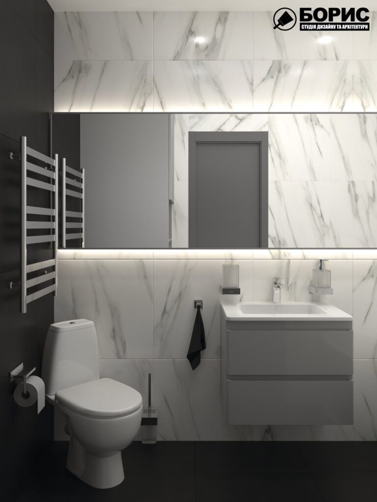 Дизайн-проект трикімнатної квартири за адресою: вул. Клочківська, 201-а, санвузол вид спереду