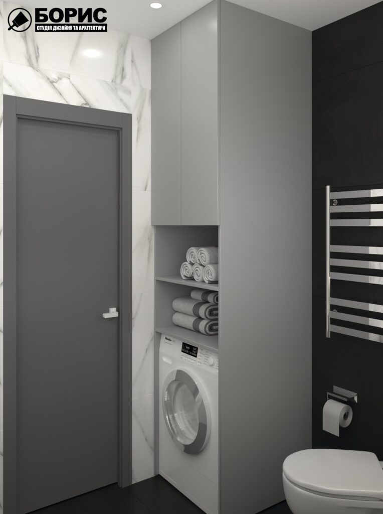 Дизайн-проект трехкомнатной квартиры по адресу: ул. Клочковская, 201-а, санузел вид сзади