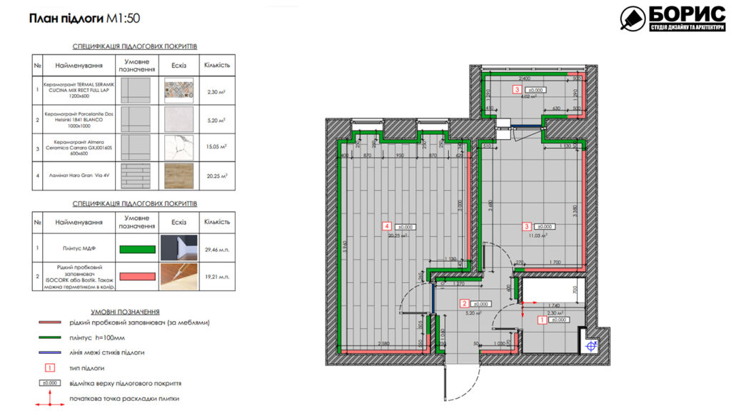 Дизайн-проект интерьера однокомнатной квартиры ЖК "Левада 2", план пола