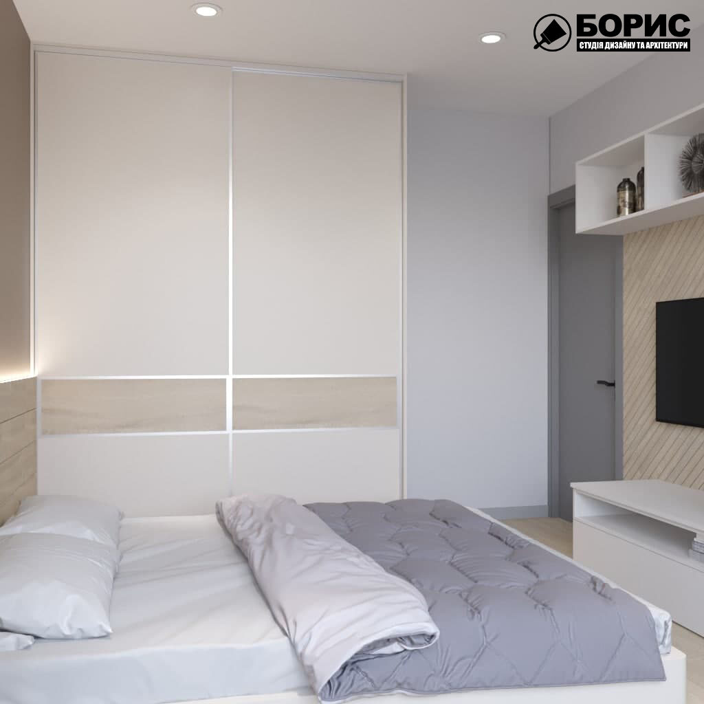 Дизайн-проект трехкомнатной квартиры по адресу: ул. Клочковская, 201-а, спальня вид справа