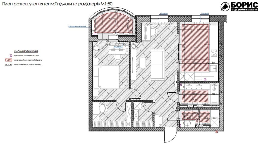 Дизайн интерьера квартиры ЖК "Инфинити", план теплого пола