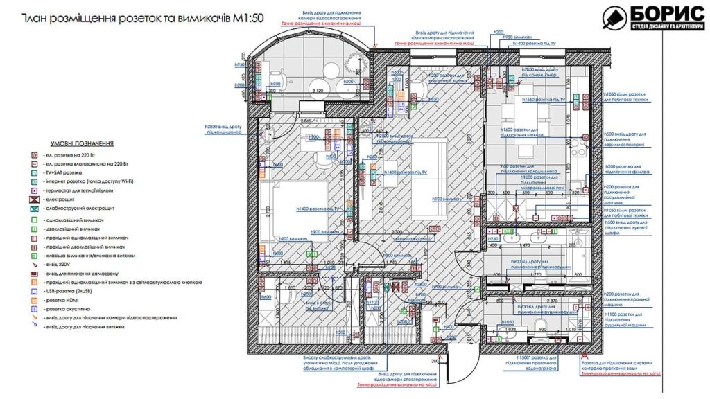 Дизайн интерьера квартиры ЖК "Инфинити", план розеток и выключателей