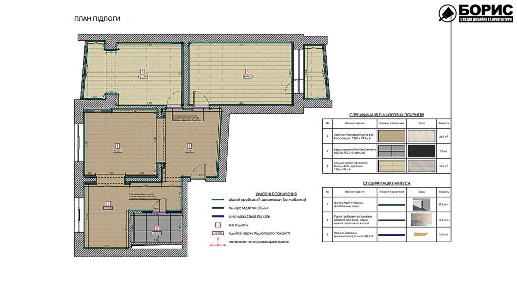 Дизайн-проект трехкомнатной квартиры по адресу: ул. Клочковская, 201-а, план пола