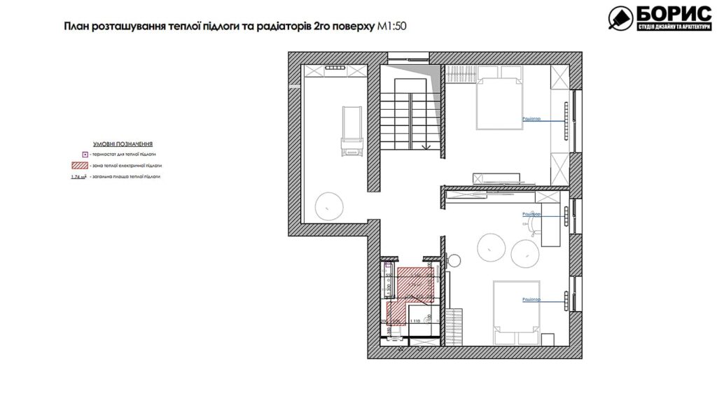 Дизайн-проект інтер'єру двоповерхової квартири в сел. Пісочин, план теплої підлоги 2й