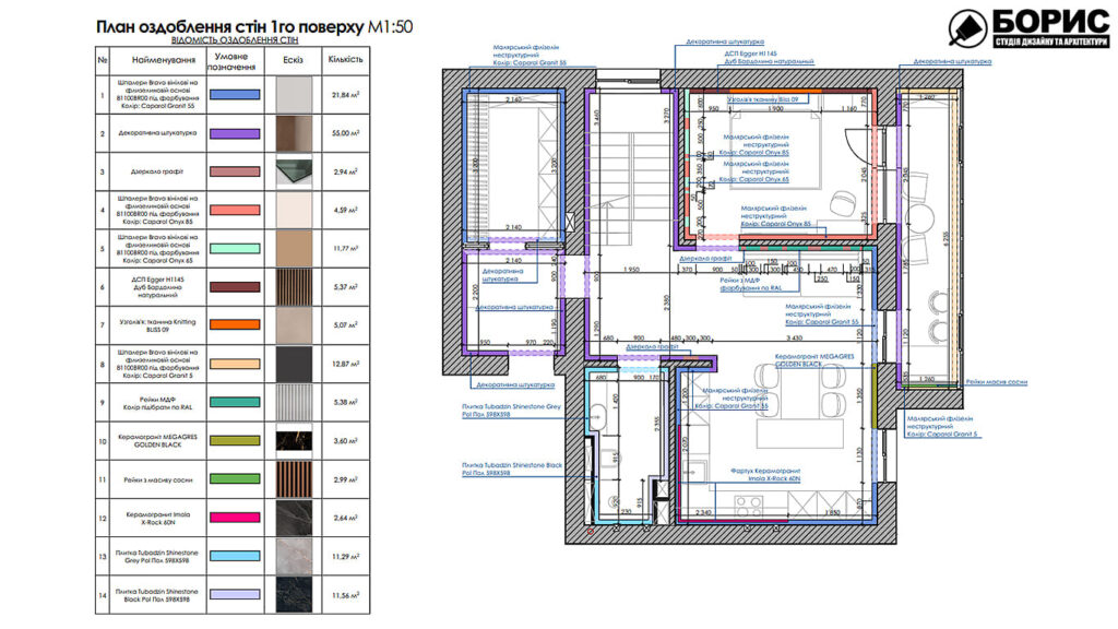 Дизайн-проект інтер'єру двоповерхової квартири в сел. Пісочин, план оздоблення 1й