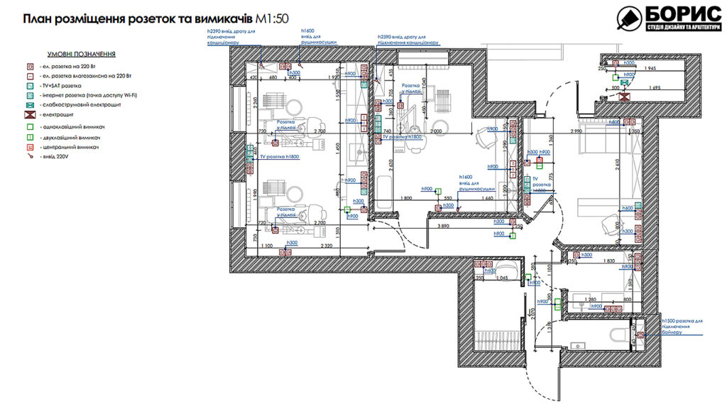 Дизайн-проект интерьера стоматологической клиники, план розеток и выключателей