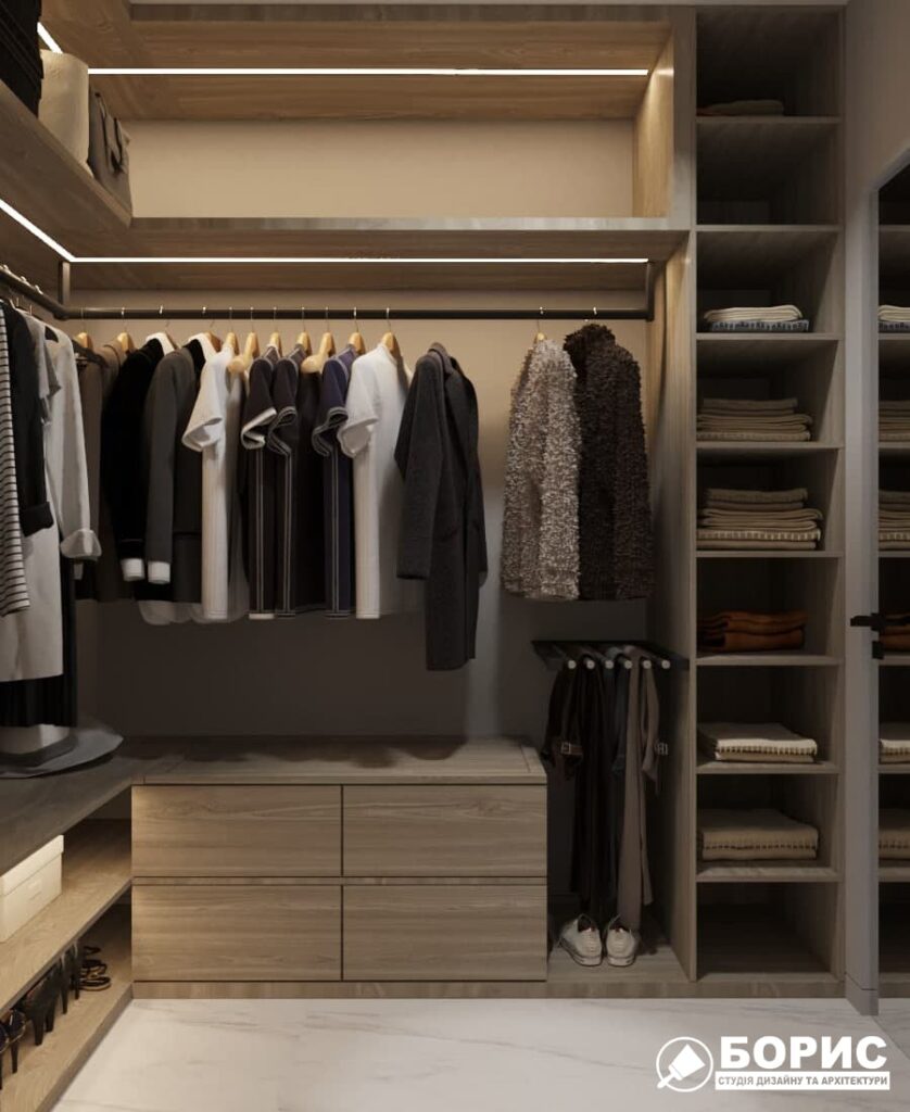 Дизайн-проект трикімнатної квартири ЖК "Віденський дім". гардеробна вид спереду