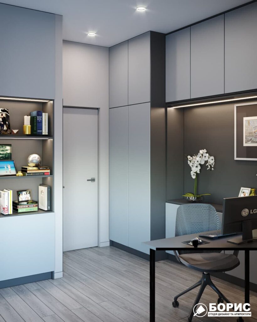 Дизайн-проект трикімнатної квартири ЖК "Віденський дім", кабінет вид ззаду