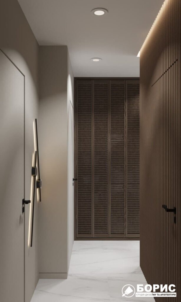 Дизайн-проект трикімнатної квартири ЖК "Віденський дім", коридор №1 вид спереду