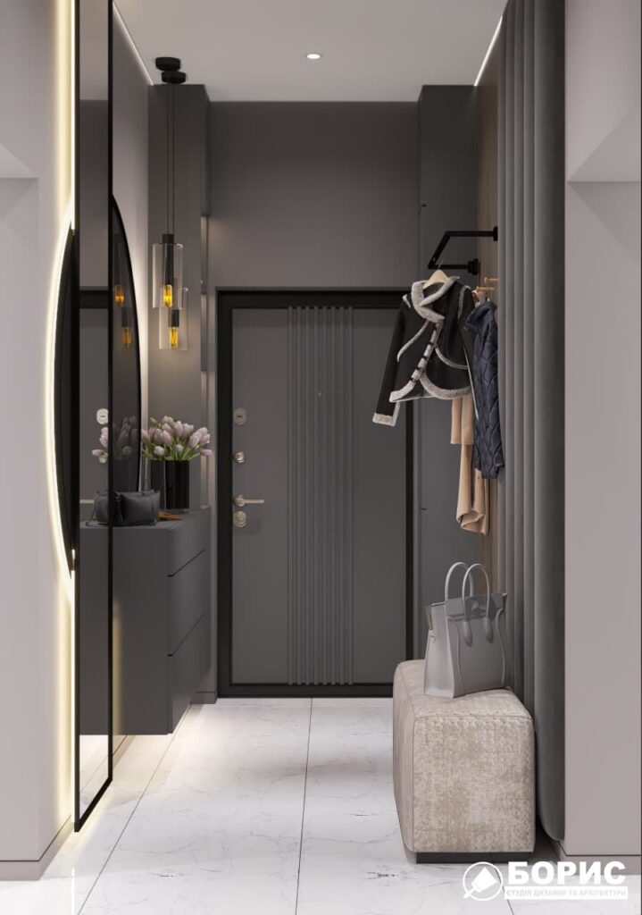 Дизайн-проект трикімнатної квартири ЖК "Віденський дім", передпокій вид спереду