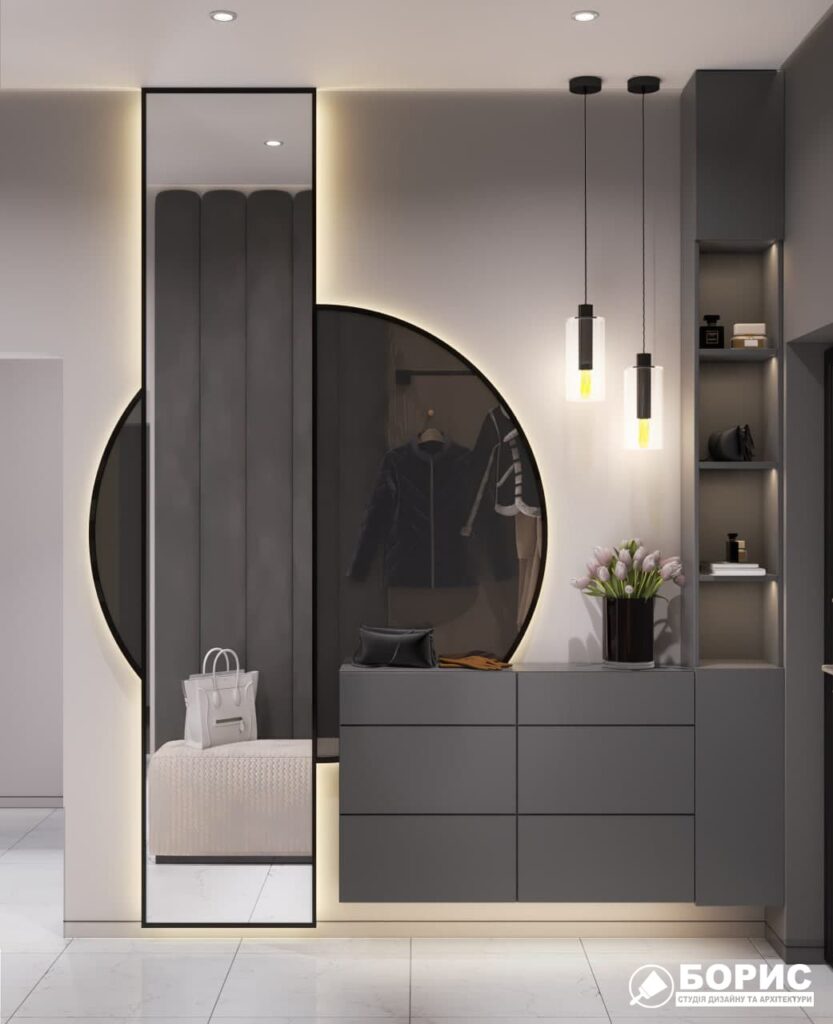 Дизайн-проект трикімнатної квартири ЖК "Віденський дім", передпокій вид зліва