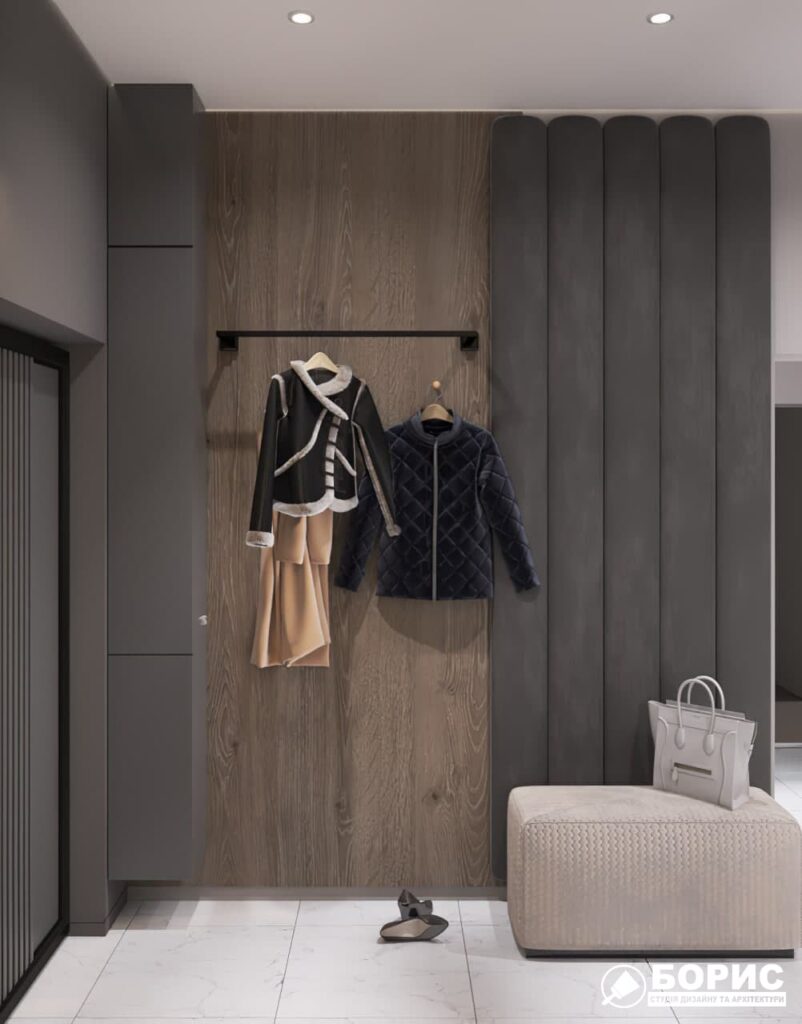 Дизайн-проект трикімнатної квартири ЖК "Віденський дім", передпокій вид справа