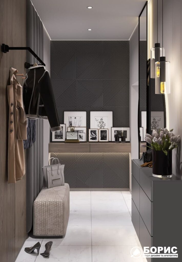 Дизайн-проект трикімнатної квартири ЖК "Віденський дім", передпокій вид ззаду