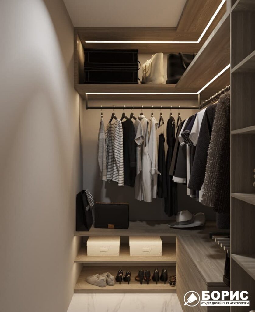 Дизайн-проект трикімнатної квартири ЖК "Віденський дім", гардеробна вид збоку