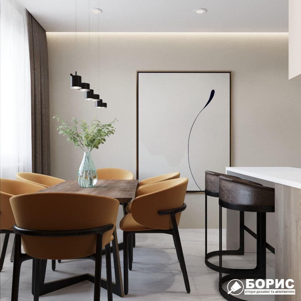 Дизайн-проект трикімнатної квартири ЖК "Віденський дім", кухня обідній стіл