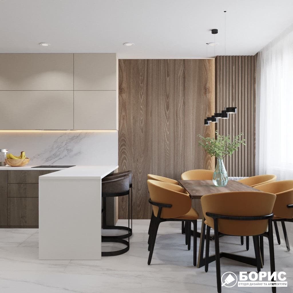 Дизайн-проект трикімнатної квартири ЖК "Віденський дім", кухня вид збоку