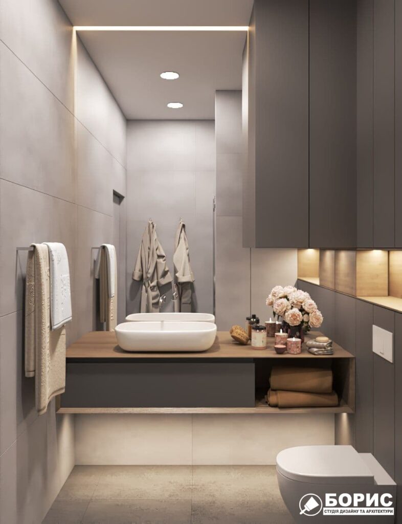 Дизайн-проект трикімнатної квартири ЖК "Віденський дім". санвузол №2 вид спереду