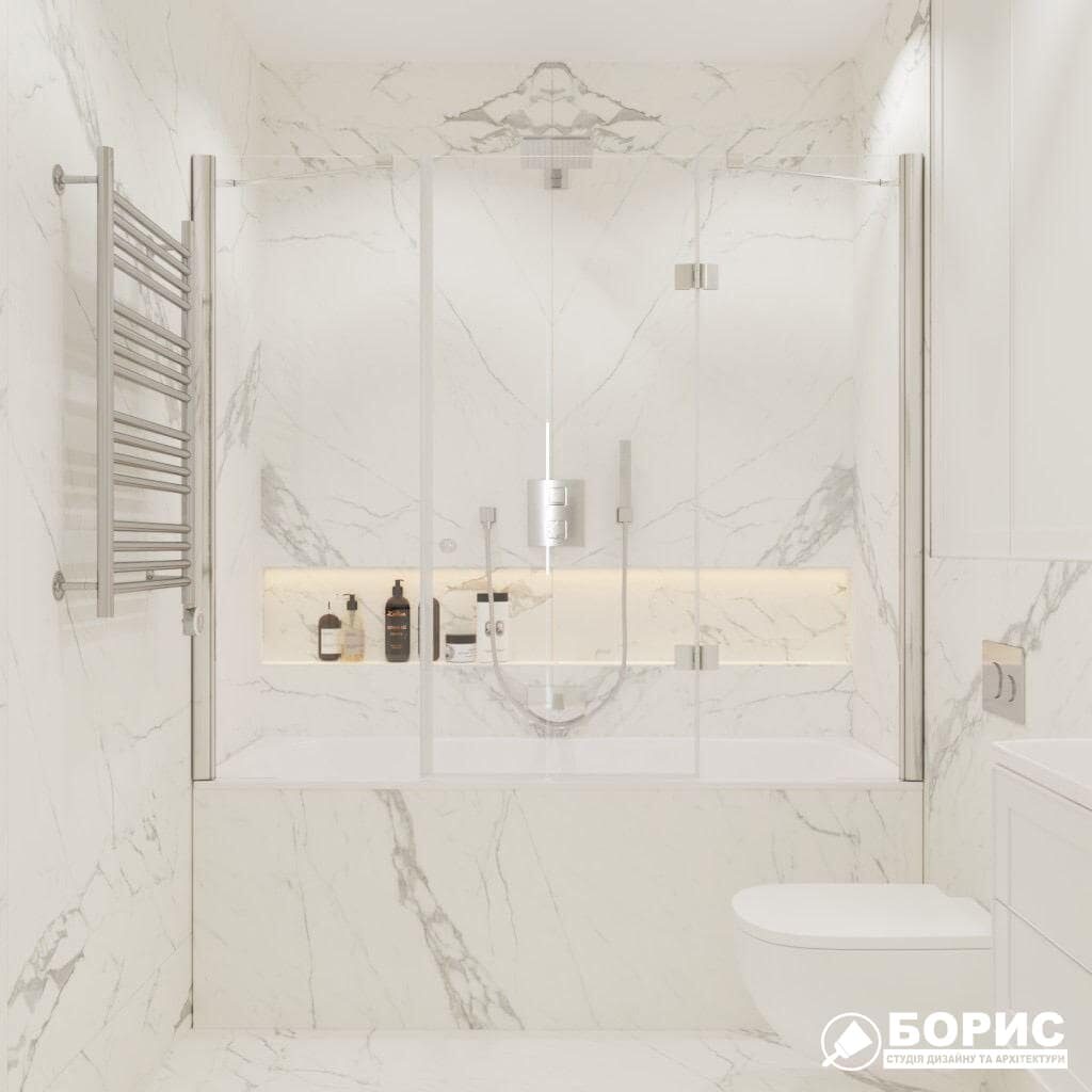 Дизайн-проект трикімнатної квартири ЖК "Віденський дім", санвузол №1 вид спереду