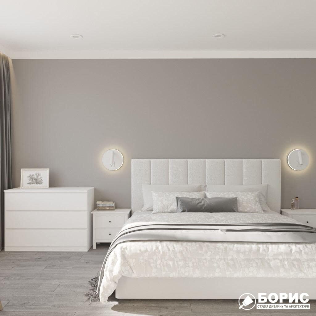 Дизайн-проект трикімнатної квартири ЖК "Віденський дім", спальня вид спереду