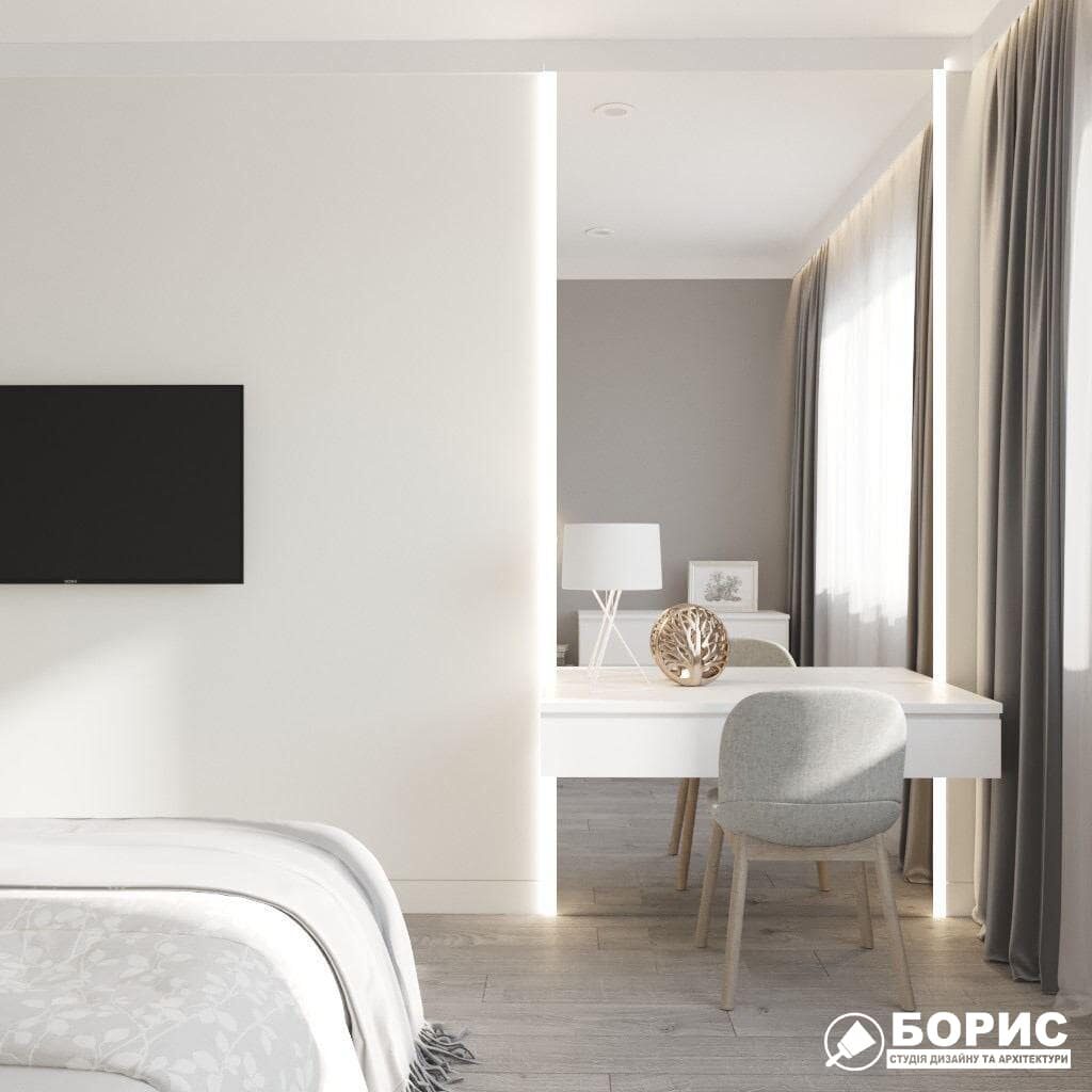 Дизайн-проект трикімнатної квартири ЖК "Віденський дім", спальня вид ззаду