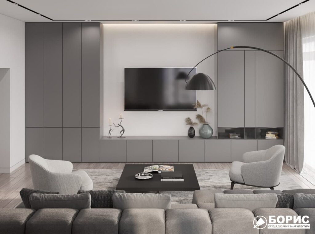 Дизайн-проект трикімнатної квартири ЖК "Віденський дім". вітальня вид ззаду