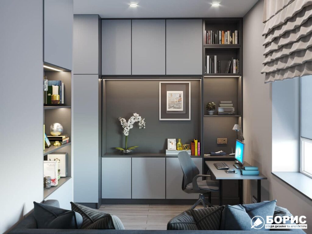 Дизайн-проект трикімнатної квартири ЖК "Віденський дім", кабінет вид зліва