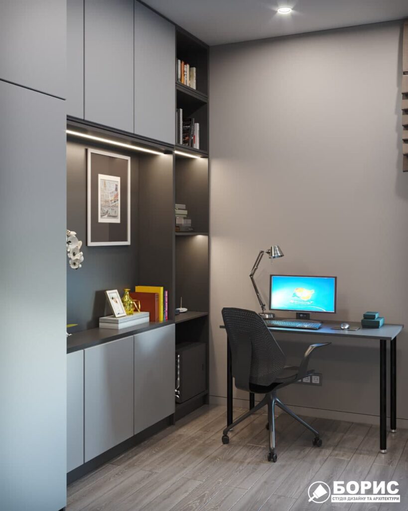 Дизайн-проект трикімнатної квартири ЖК "Віденський дім", кабінет вид спереду