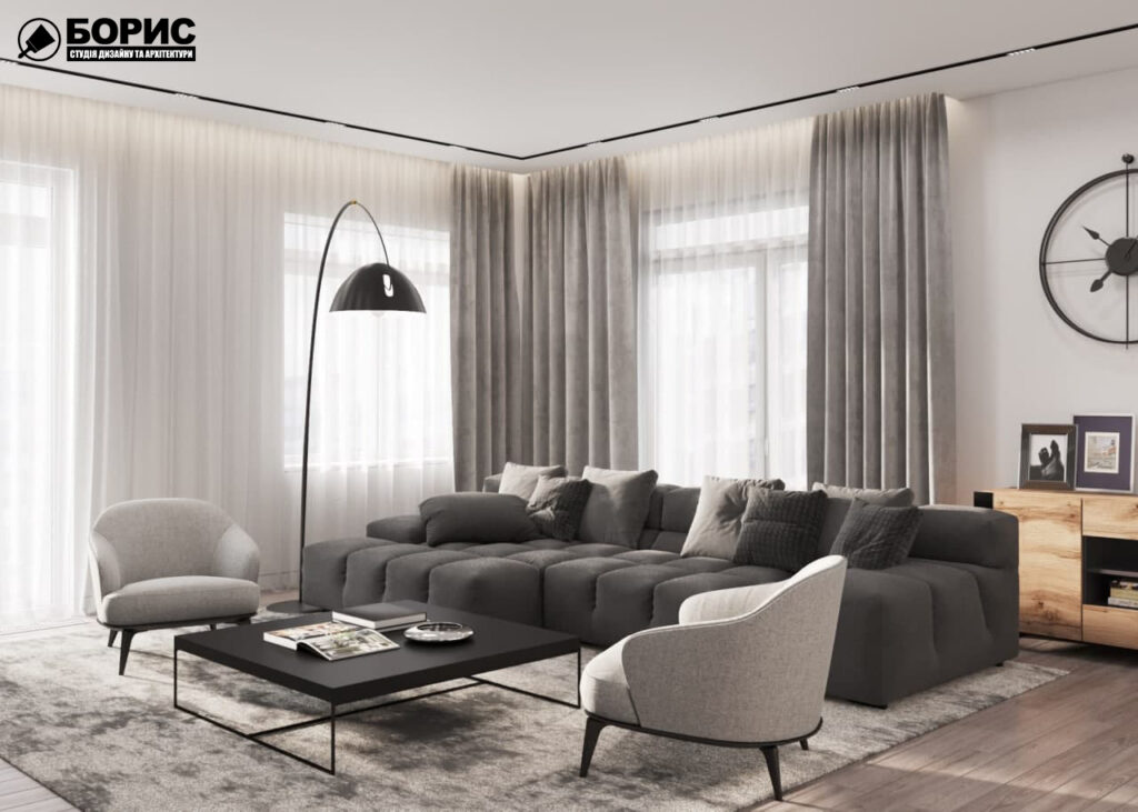 Дизайн-проект трехкомнатной квартиры ЖК "Венский дом", гостиная вид сбоку