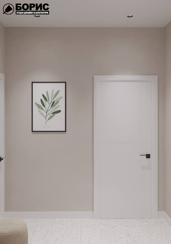 Дизайн-проект интерьера однокомнатной квартиры ЖК "Левада 2", прихожая вид на дверь