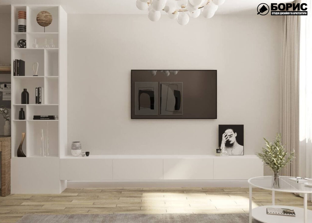 Дизайн-проект интерьера однокомнатной квартиры ЖК "Левада 2", гостиная вид на телевизор