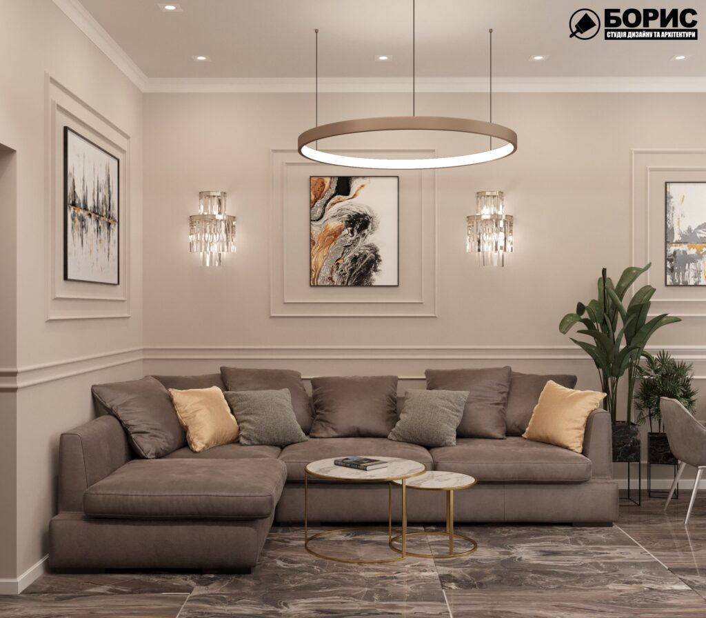 Дизайн-проект трикімнатної квартири ЖК "Інфініті", вітальня вид спереду