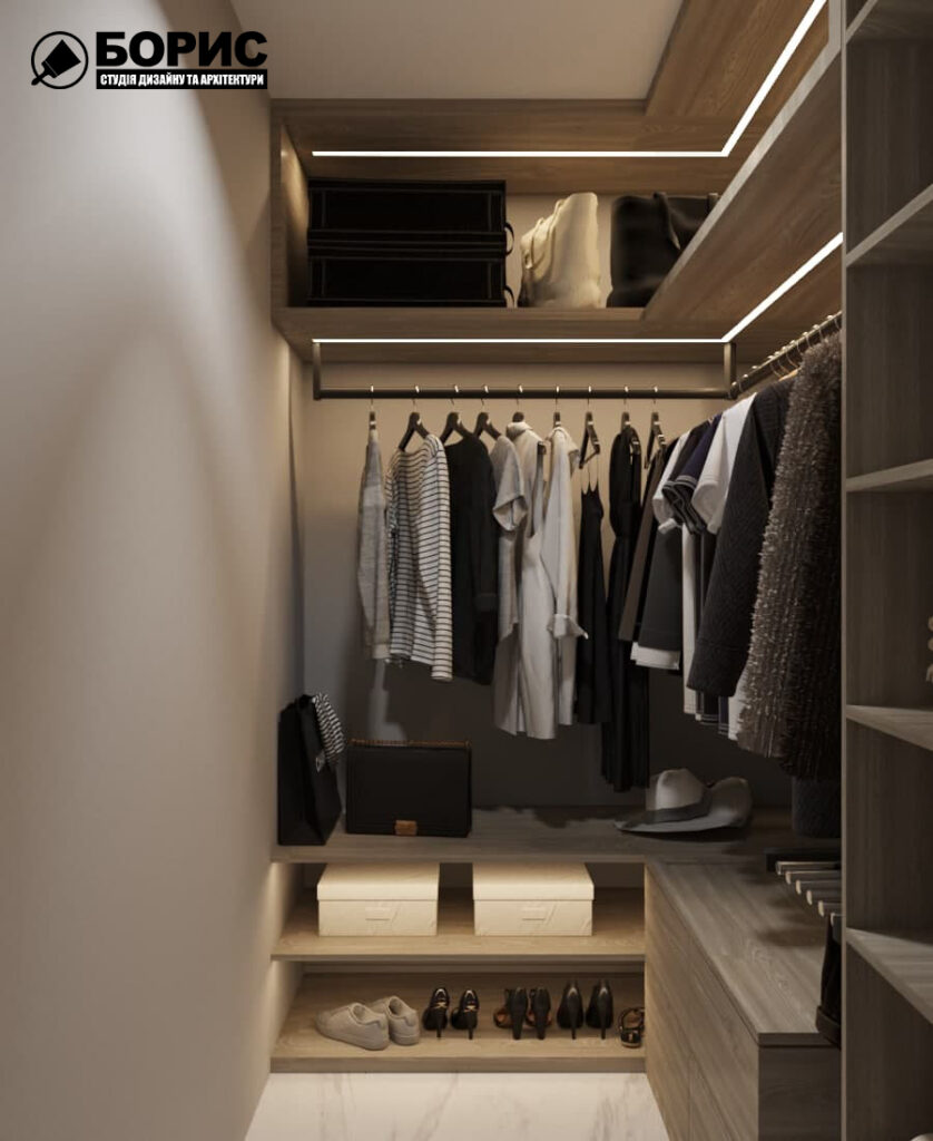 Дизайн-проект трехкомнатной квартиры ЖК "Венский дом", гардеробная вид сбоку