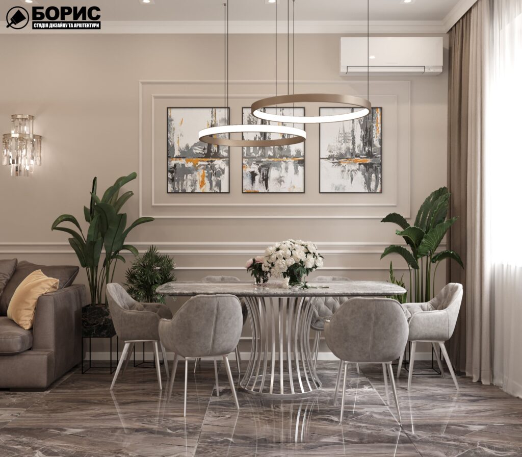 Дизайн-проект трёхкомнатной квартиры ЖК "Инфинити", кухня обеденный стол