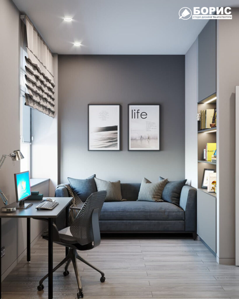 Дизайн-проект трехкомнатной квартиры ЖК "Венский дом", кабинет вид справа