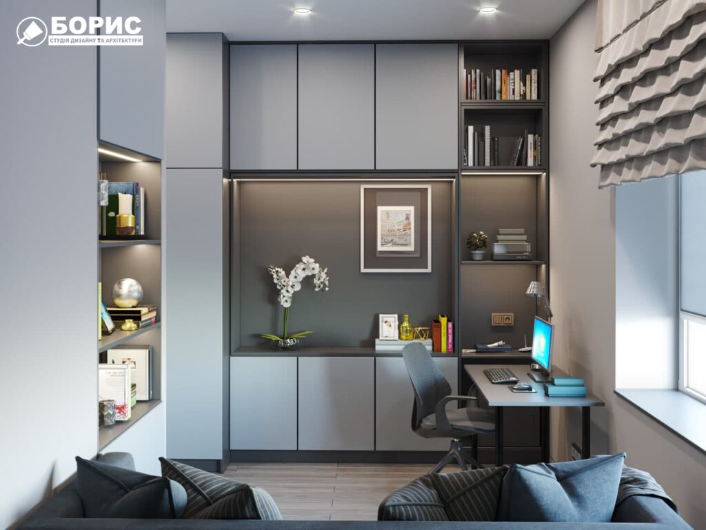 Дизайн-проект трехкомнатной квартиры ЖК "Венский дом", кабинет вид слева
