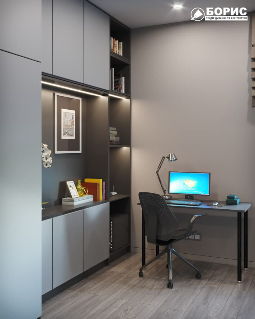 Дизайн-проект трехкомнатной квартиры ЖК "Венский дом", кабинет вид спереди