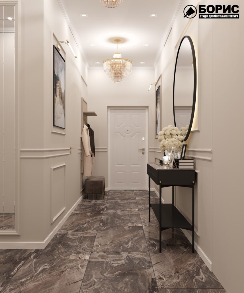 Дизайн-проект трикімнатної квартири ЖК "Інфініті", передпокій вид спереду