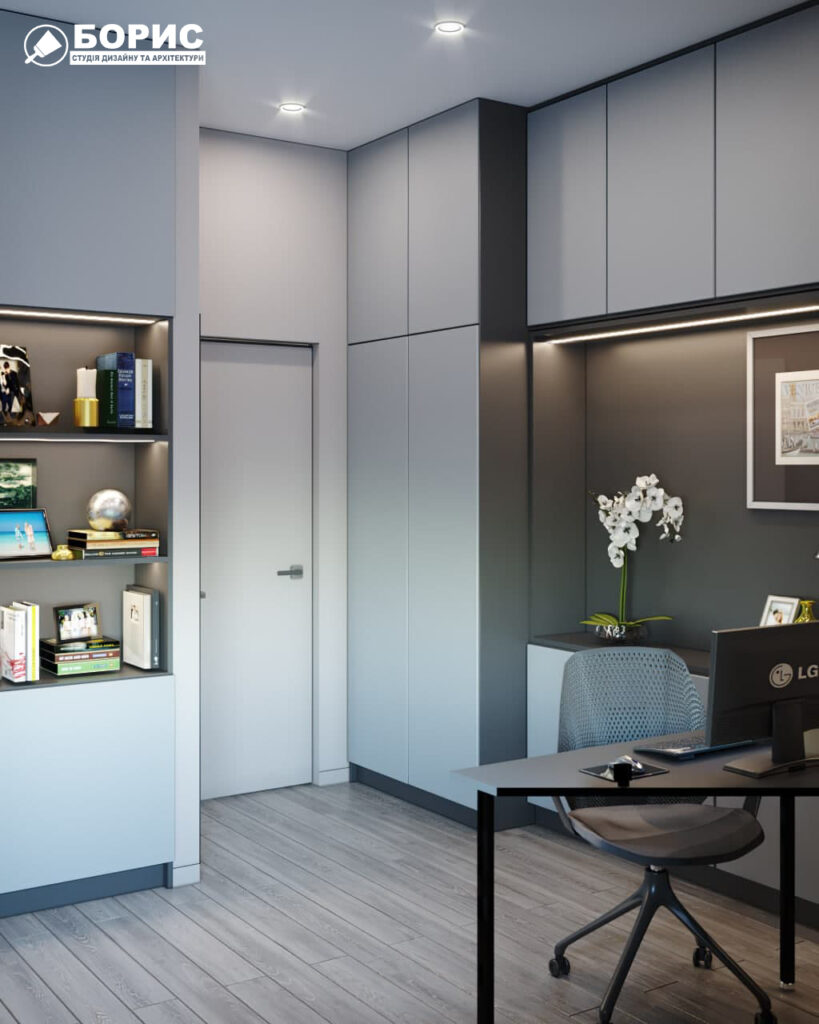 Дизайн-проект трехкомнатной квартиры ЖК "Венский дом", кабинет вид сзади