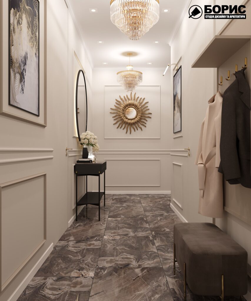 Дизайн-проект трёхкомнатной квартиры ЖК "Инфинити", прихожая вид сзади
