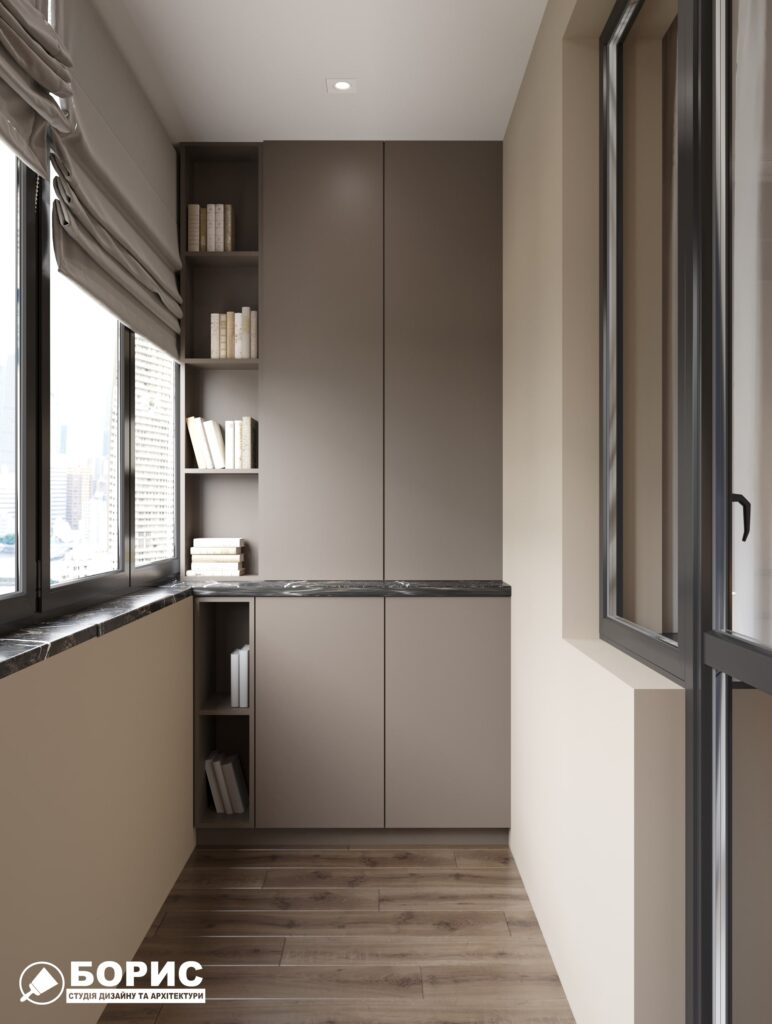 Дизайн-проект трёхкомнатной квартиры ЖК "Инфинити", балкон вид справа