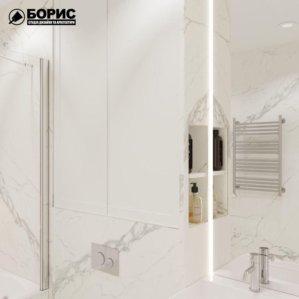 Дизайн-проект трехкомнатной квартиры ЖК "Венский дом", санузел №1 вид сбоку