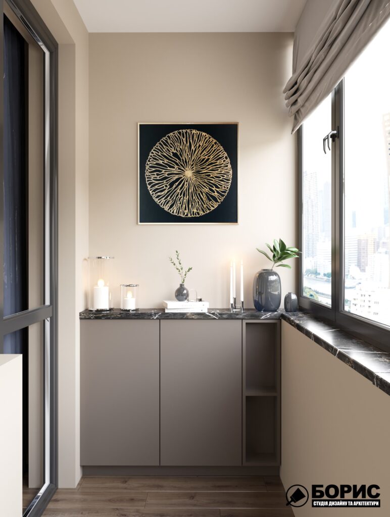 Дизайн-проект трёхкомнатной квартиры ЖК "Инфинити", балкон вид слева