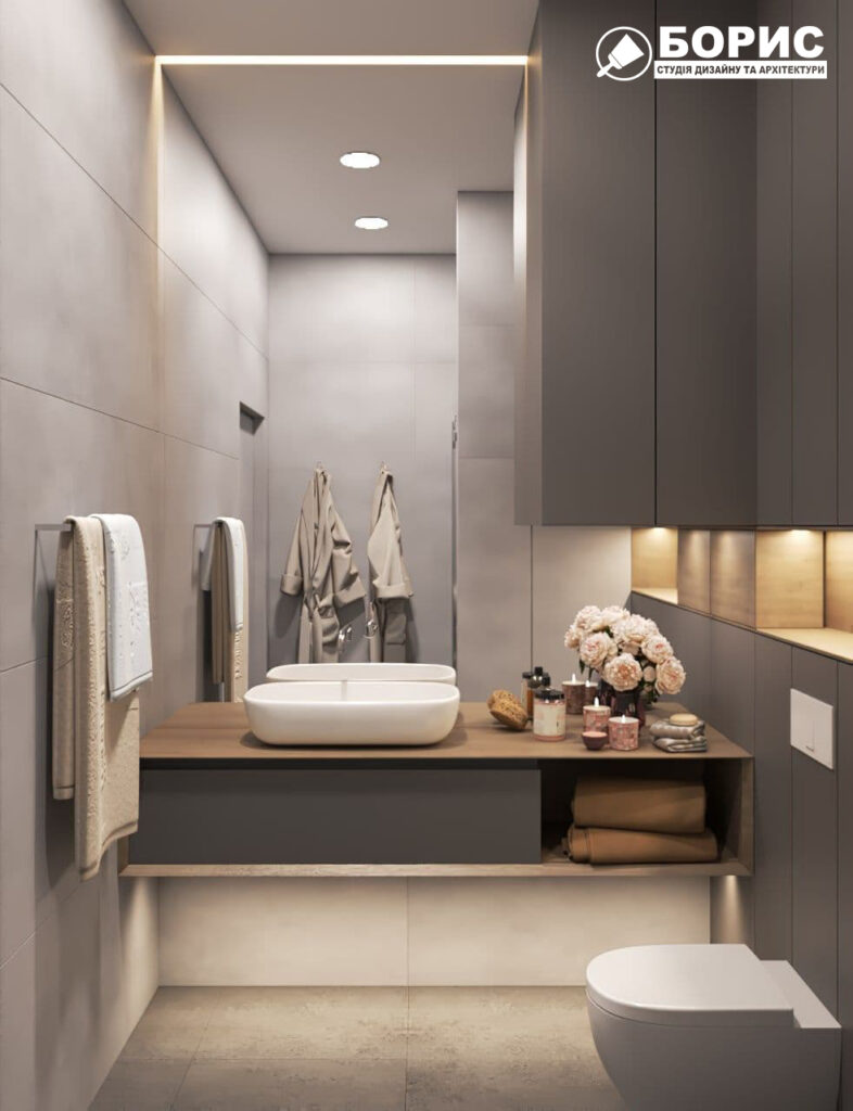 Дизайн-проект трехкомнатной квартиры ЖК "Венский дом", санузел №2 вид спереди